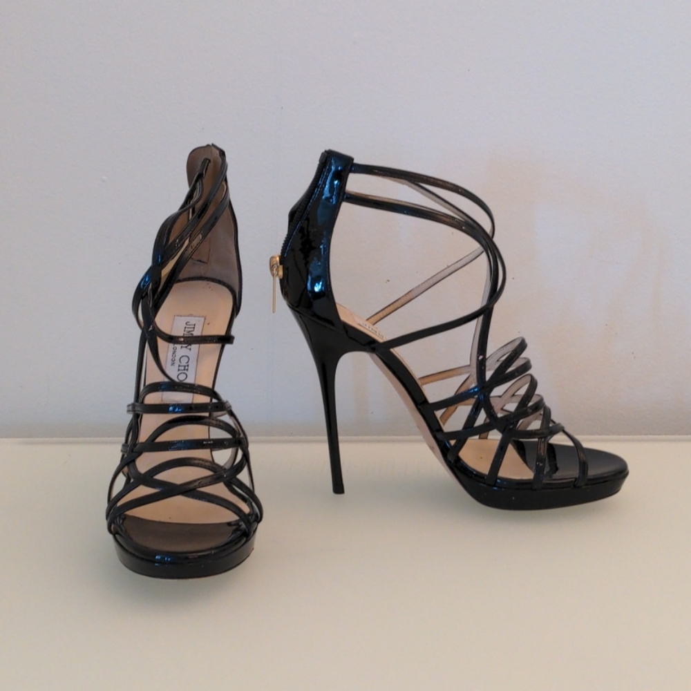 Jimmy Choo patent leather black sandal myth